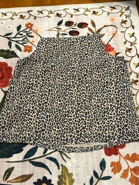 LOFT Beige and Black Leopard Print A-Line Skirt